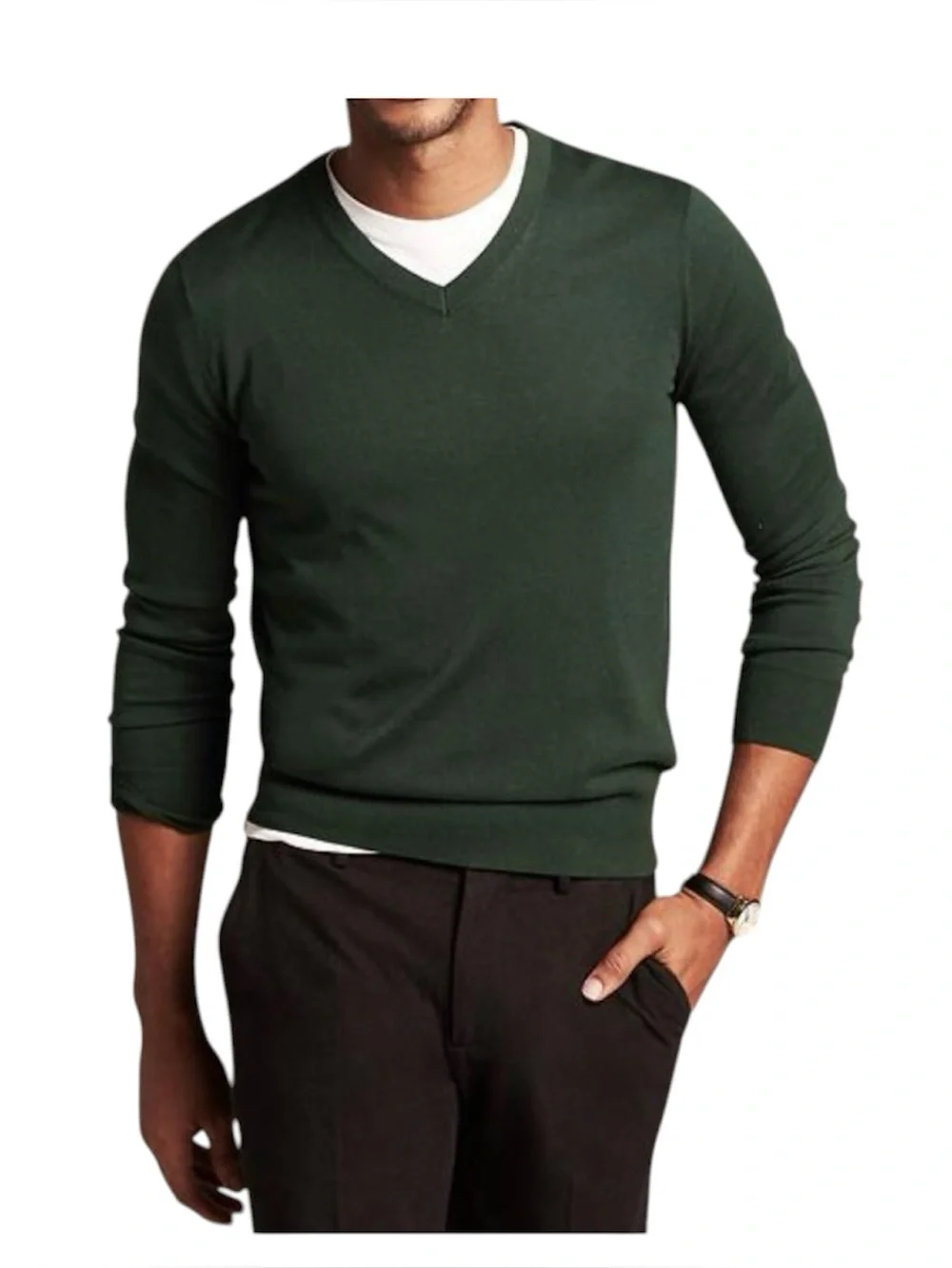 Banana Republic L dark heathered green silk cashmere cotton sweater